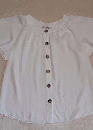 Біла вільна блузка на гудзиках короткий рукав tu2 фото