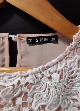 Пудрова блузка з мереживом перлами короткий рукав shein р 10/125 фото
