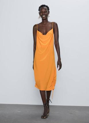 Платье миди с боковой шнуровкой zara 2022