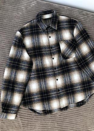 Куртка сорочка подовжена сорочка демісезонне пальто оверсайз в клітку
