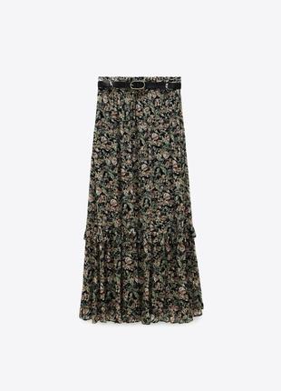 Длинная юбка в цветочный принт с поясом ,ткань с шимером из новой коллекции zara размер s