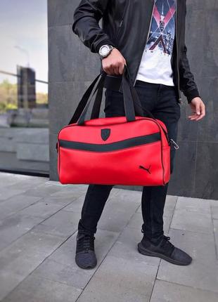 Спортивна дорожня сумка з плечовим ременем, червона з екошкіри в спортзал чоловіча