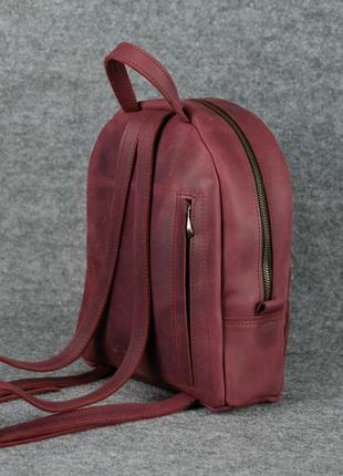 Кожа. ручная работа. кожаный фиолетовый женский рюкзак. рюкзачок. цвет марсала3 фото