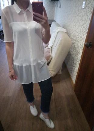 Длинная белая шифоновая блуза размер с-м3 фото