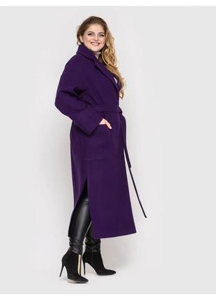 Пальто свободное кроя фиолетовое длинное из кашемира с разрезами размеры 48-584 фото