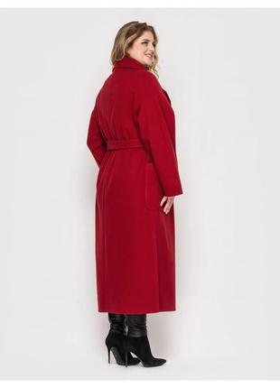 Пальто свободное кроя в стиле халат бордовое длинное из кашемира с разрезами размеры 48-583 фото