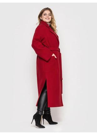 Шикарное бордовое пальто двубортное из кашемира демисезонное в размерах 52-583 фото