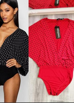 Эффектная блуза боди с декольте горох