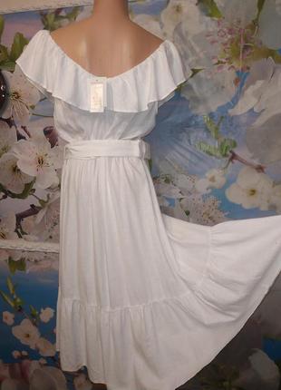 Роскошное новое льняное  платье воланом по плечам 14 р8 фото