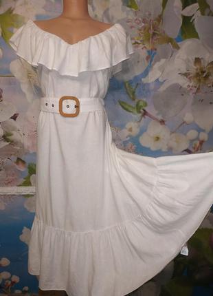 Роскошное новое льняное  платье воланом по плечам 14 р1 фото