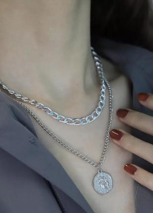 Модна трендова стильна підвіска ланцюг ланцюжок кулон золотиста підвіска підвіска з динариком багатошарова підвіска