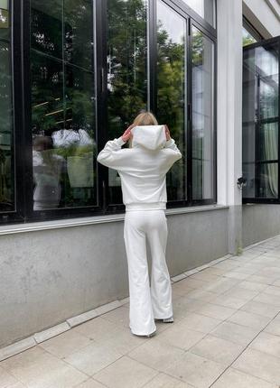 Жіночий білий спортивний костюм двійка з вільними штанами палаццо з худі з м л хл ххл 3хл 44 46 48 50 52 54 s m l xl xxl, 3xl7 фото