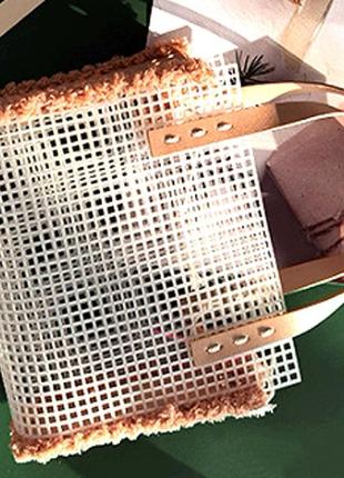 Канва с фурнитурой набор для создания сумки своими руками №9 ручки коричневого цвета из кожзаменителя 40*191 фото