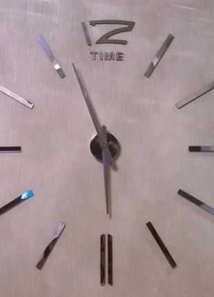 Настенные объемные 3d часы большие 120см с полосками цвет серебро diy сделай сам art clock 3d зеркальные4 фото