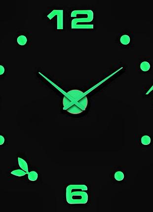 Настінний об'ємний 3d-годинник великий 120 см світний у темряві з цифрами та пташкою колір салатовий diy