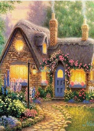 Алмазна мозаїка будинок із трубами пейзаж 24*34 см. набір алмазної вишивки стразами за номерами. картина (розмір полотна 30*40 см)