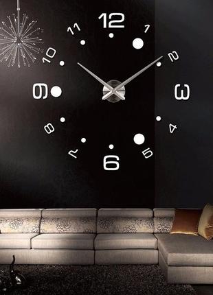 Настінний об'ємний 3d годинник великий 120см з арабськими цифрами + кола колір срібло diy зроби сам4 фото