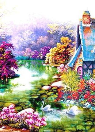Картина для малювання камінням альтанка на воді  62*28 см diamond painting алмазна вишивка алмазами