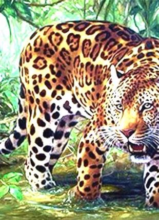 Алмазна мозаїка леопард на полюванні  24*34 см. набір алмазної вишивки стразами за номерами. картина