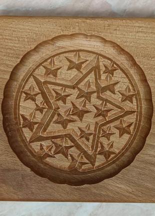Пряничная доска звезда  в кругу деревянная размер 14 *13 * 2см. форма для формования пряников