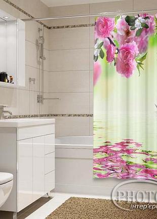 Фото шторка для ванной "весенние цветы с лебедями" - цена указана за 1 м.кв. читаем описание!