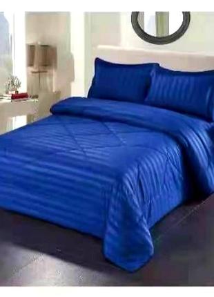 Постельное бельё евро размер 230×250 см синий  комплект постельного белья страйп сатин с одеялом в комплекте,  шикарное качество, турция ❤ акция ❤