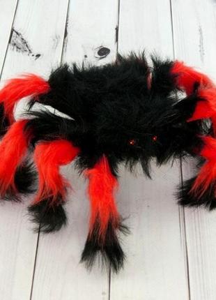 Декор на хеллоуїн павук великий страшний червоно-чорний