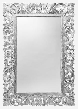 Зеркало настенное в резной деревянной раме с серебристой патиной "ажур"100см*70см