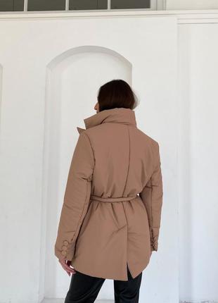 Куртка пальто с поясом воротником отложным матовая класика короткая черная кэмел бежевая б...