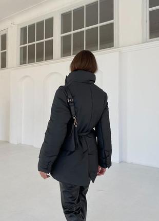 Куртка пальто с поясом воротником отложным матовая класика короткая черная кэмел бежевая б...