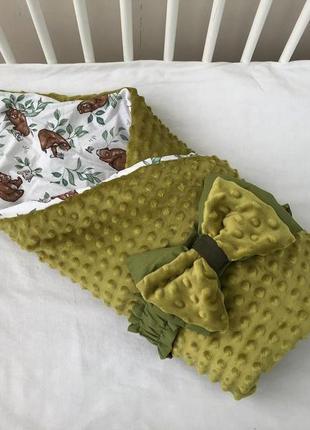Демисезонный конверт-одеяло baby comfort с плюшем оливковый