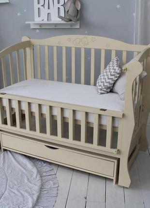 Ліжко дитяче baby comfort лд10 слонова кістка з ящиком і різзю2 фото