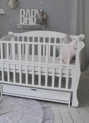 Ліжко дитяче baby comfort лд10 біла з ящиком і різьбленням