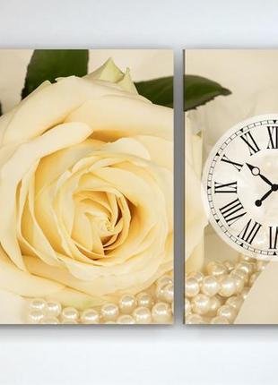 Часы с картиной на холсте роза