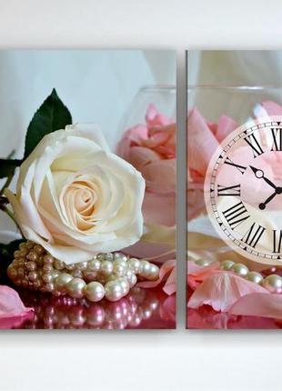 Часы с картиной на холсте розы