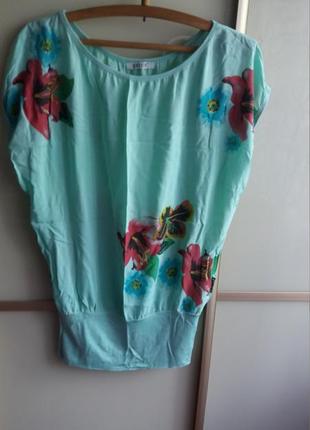 Легкая, натуральная, бирюзовая батистовая блуза. батал.1 фото