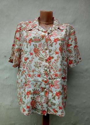 Винтажная рубашка,блуза ручной работы эксклюзив в принт цветы пуговици ракушки.1 фото