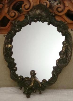 Антикварное зеркало путти рамка бронза германия №ст1866 фото