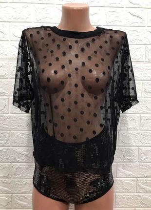 Літній розпродаж напівпрозора футболка з яскравими шортами в паєтки розмір м!!