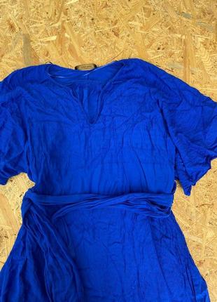Легенька літня міні сукня електрик зара з поясом оверсайз вільна легке літнє вільний міні сукня електрик6 фото