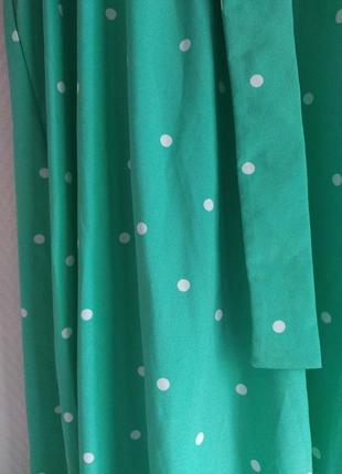 Ніжна міді сукня комбінація в горох із подовженим ззаду подолом волан рюш з паском плаття сарафан в бельевом стиле на бретелях в горошек под пояс3 фото