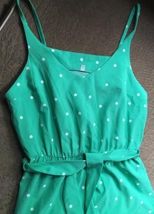 Ніжна міді сукня комбінація в горох із подовженим ззаду подолом волан рюш з паском плаття сарафан в бельевом стиле на бретелях в горошек под пояс5 фото