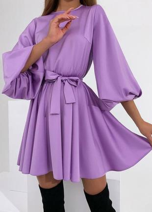 Платье шёлк в фиолетовом цвете с рукавами фонариками