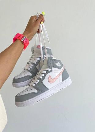 Кросівки nike air jordan 1 retro white grey pink5 фото