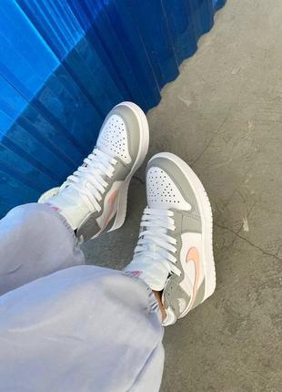 Кросівки nike air jordan 1 retro white grey pink4 фото