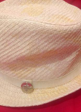 Стильна натуральна ошатна плетений капелюх панама з стрічкою з золотистими блискітками бохо кежуал