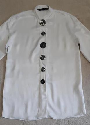 Біла блузка вільна гудзики декор довгий рукав zara р.6/83 фото