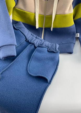 Костюм трикотажний на флісі з начосом теплий та зручний кофта на замку колір джинс синій2 фото