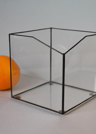 Флораріум ручної роботи куб із верхнім зрізом. флораріум скляний. моссаріум куб10 фото