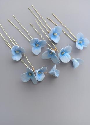 Прикраси в зачіску, набір шпильок з квітами, весільний квіти ніжно голубого кольору ksenija vitali2 фото
